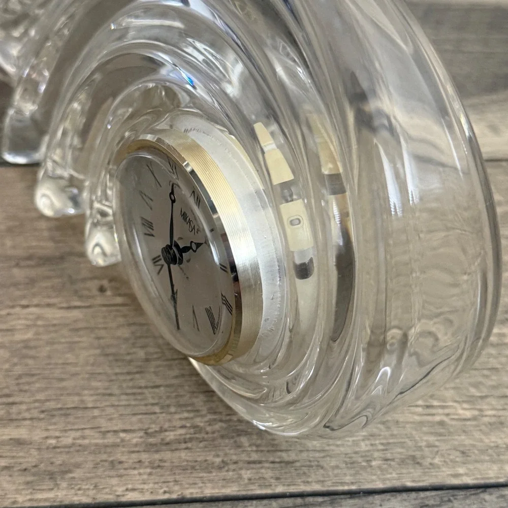 VTG Mikasa Crystal Wave Desk Clock Hermle Quartz Germany Roman Numeral Gold Tone